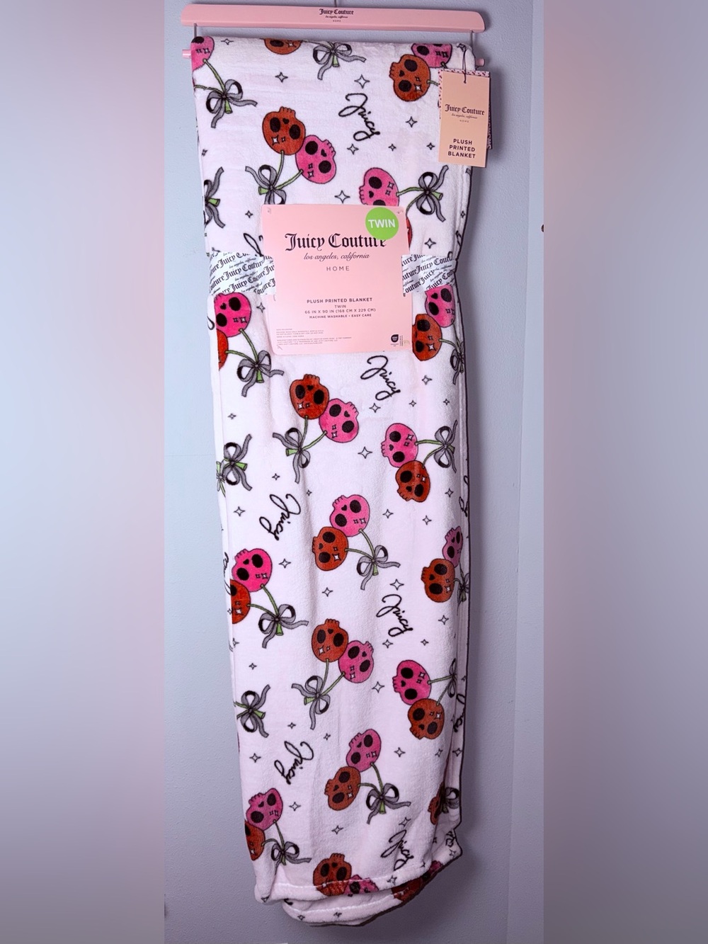 Juicy Couture Pink & Brown Skull-Print Plush Kids Pajama Blanket